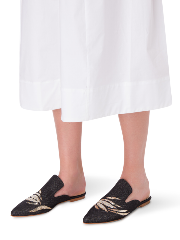 SCHEHERAZADE EMBROIDERED POINT TOE FLAT MULES