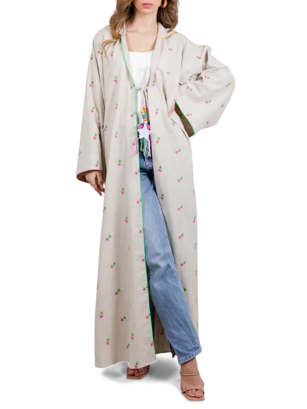 Stars Embroidered Linen Abaya