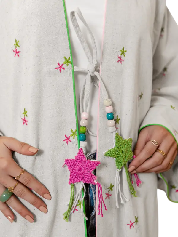 Stars Embroidered Linen Abaya