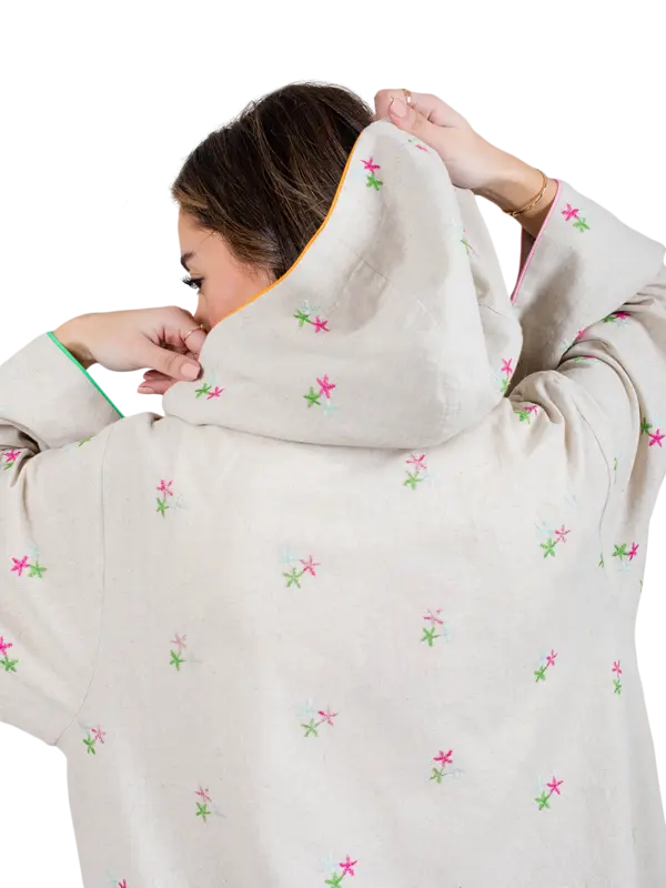Stars Embroidered Linen Abaya