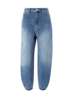 بنطال جينز كلاسيكي بخصر مرتفع من الجينز الباهت