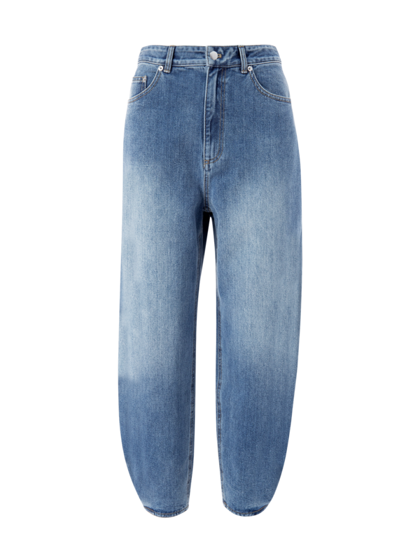 بنطال جينز كلاسيكي بخصر مرتفع من الجينز الباهت