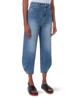 بنطال جينز كلاسيكي بخصر مرتفع من الجينز الباهت