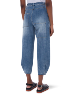 بنطال جينز كلاسيكي بخصر مرتفع من الجينز الباهت