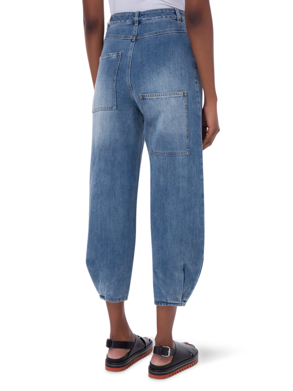 بنطال جينز كلاسيكي بخصر مرتفع من الجينز الباهت