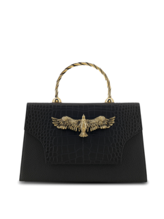 Structured Croc Effect Bag with Eagle Embellishment