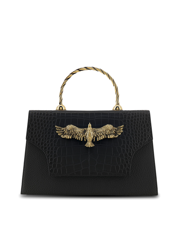 Structured Croc Effect Bag with Eagle Embellishment