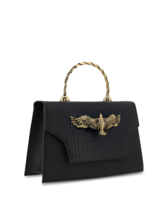 Structured Croc Effect Bag with Eagle Embellishment