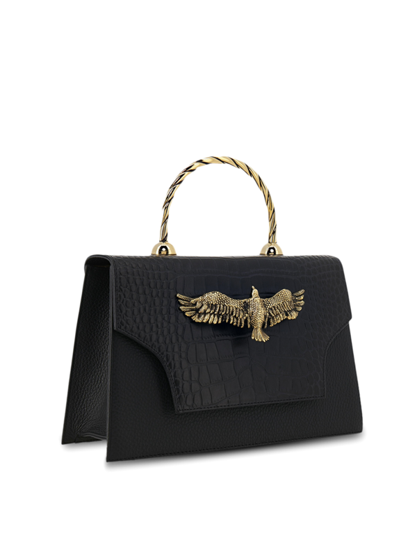 Structured Croc Effect Bag with Eagle Embellishment
