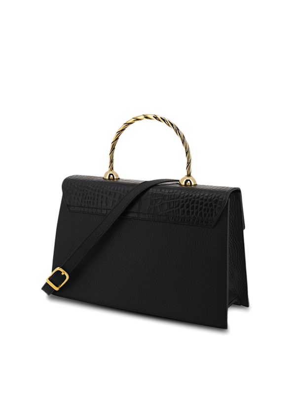 Structured Croc Effect Bag with Eagle Embellishment