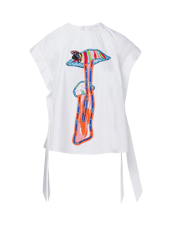 Embellished Mushroom Tie Cap Sleeve Top