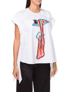 Embellished Mushroom Tie Cap Sleeve Top