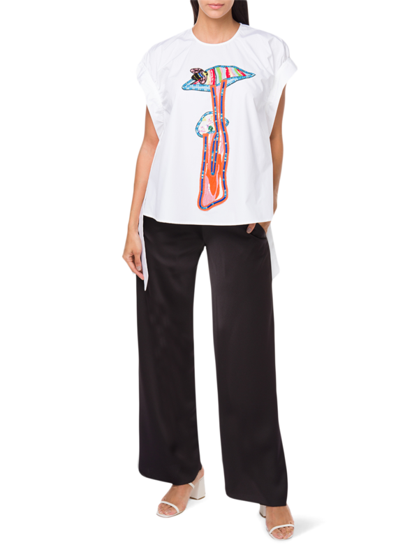 Embellished Mushroom Tie Cap Sleeve Top