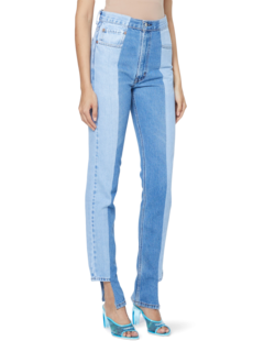 Blue Contrast Straight Leg Jeans