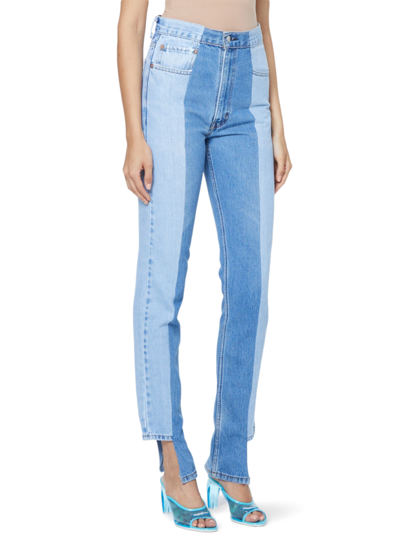 Blue Contrast Straight Leg Jeans