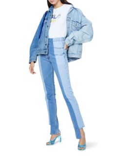 Blue Contrast Straight Leg Jeans