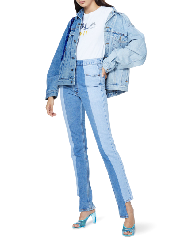Blue Contrast Straight Leg Jeans