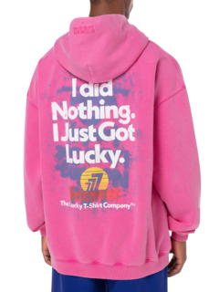 هودي مطبوع عليه عبارة "I Got Lucky"