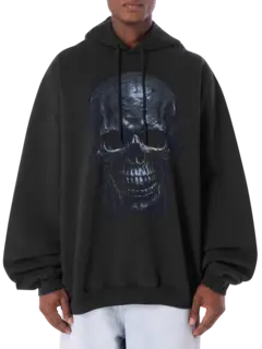 سويت شيرت ميتال أسود بغطاء للرأس وطبعة جمجمة