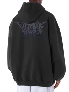 سويت شيرت ميتال أسود بغطاء للرأس وطبعة جمجمة