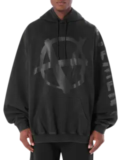 سويت شيرت بغطاء للرأس مزين برمز أناركي مزدوج