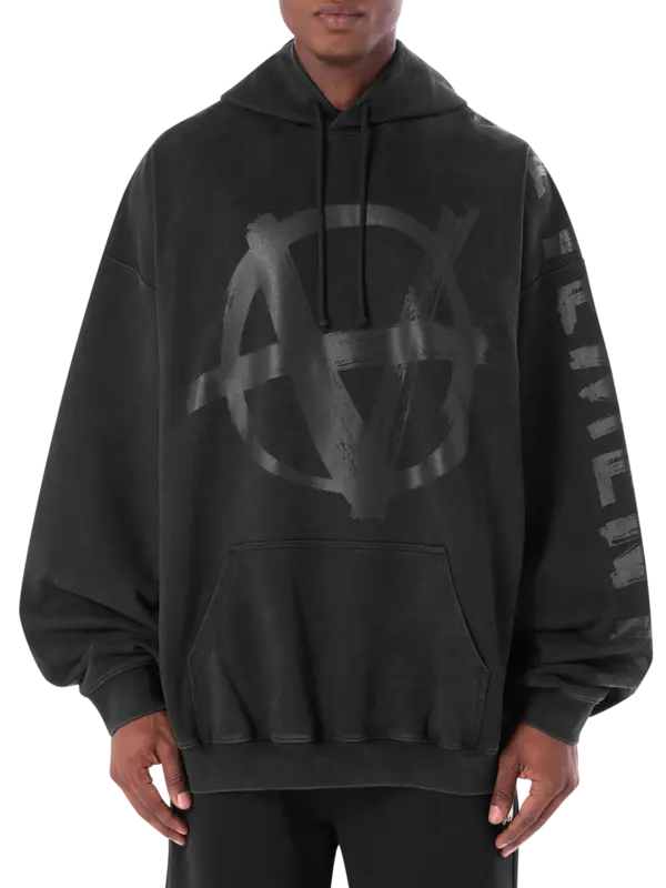 سويت شيرت بغطاء للرأس مزين برمز أناركي مزدوج