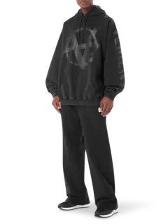 سويت شيرت بغطاء للرأس مزين برمز أناركي مزدوج