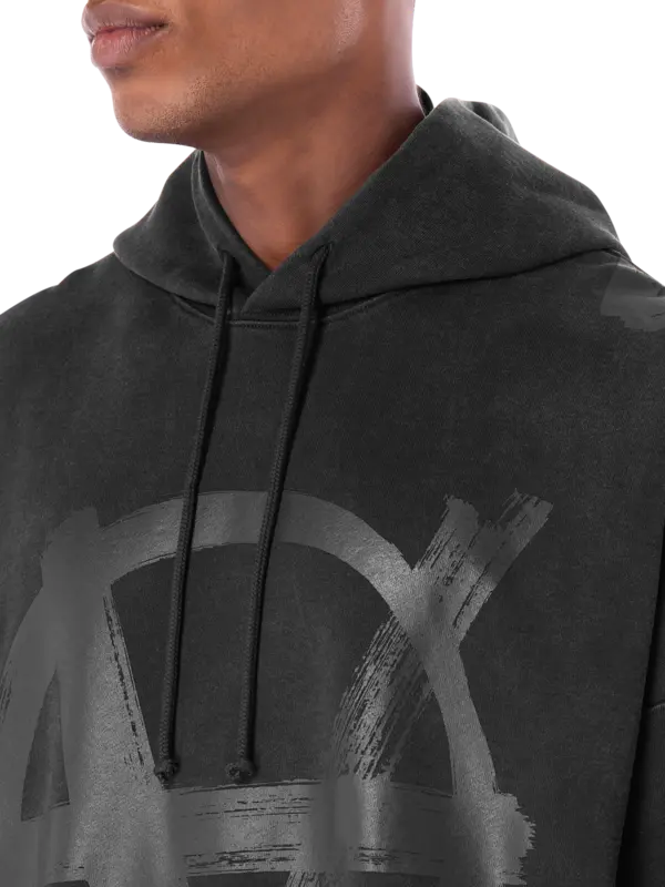 سويت شيرت بغطاء للرأس مزين برمز أناركي مزدوج