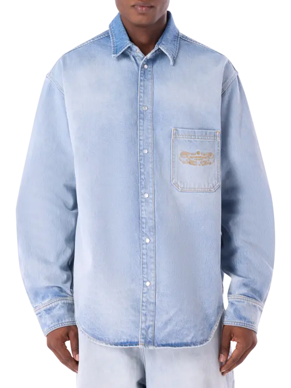 قميص جينز مطرز بشعار