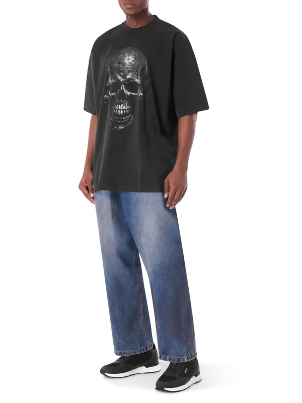 تيشرت ميتال أسود بطبعة جمجمة