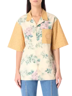 قميص بولينج من الكتان المعاد تدويره بنقشة زهور