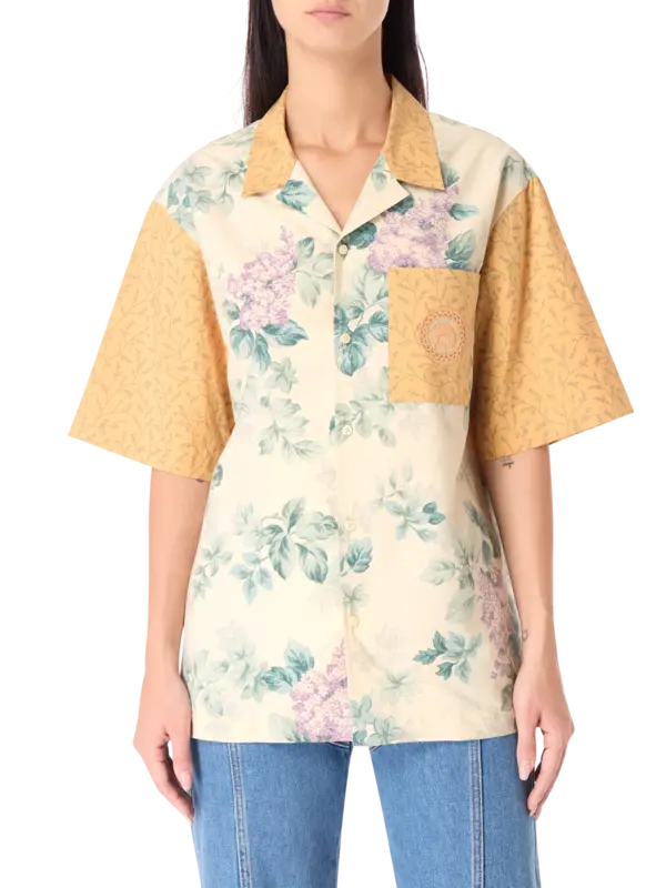 قميص بولينج من الكتان المعاد تدويره بنقشة زهور