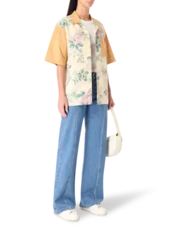 قميص بولينج من الكتان المعاد تدويره بنقشة زهور