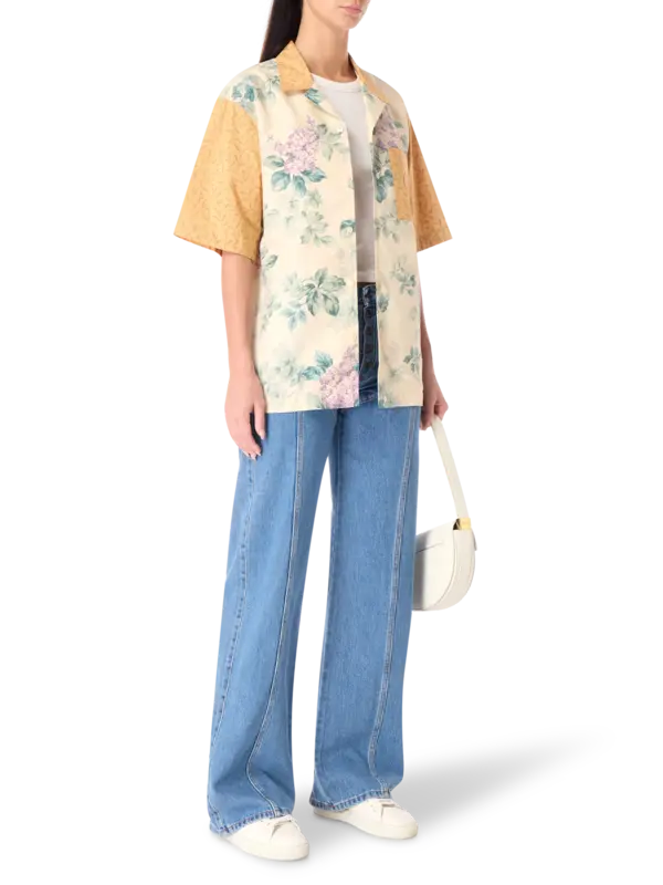 قميص بولينج من الكتان المعاد تدويره بنقشة زهور