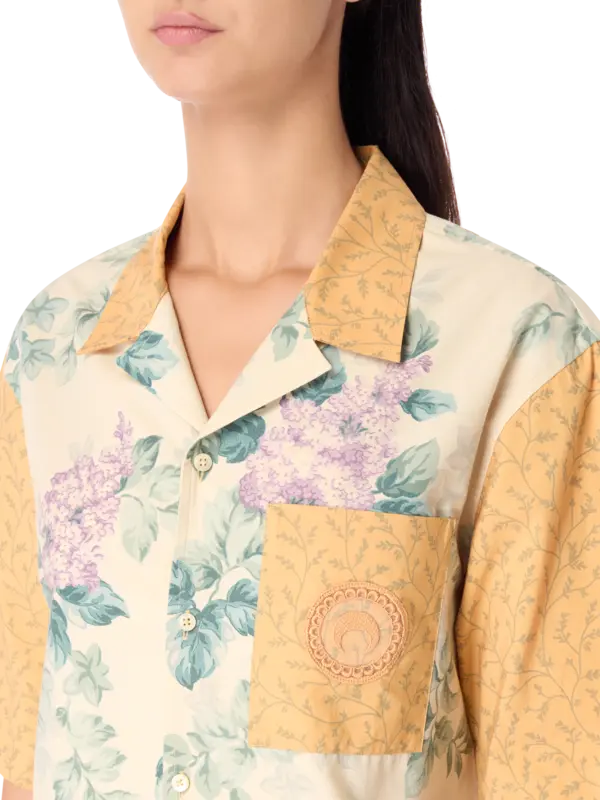 قميص بولينج من الكتان المعاد تدويره بنقشة زهور