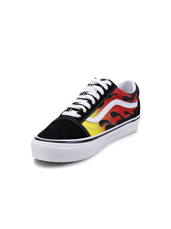 Black Sneakers With Fire Design