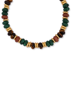 قلادة مزينة بالخرز بلون أخضر داكن وبني