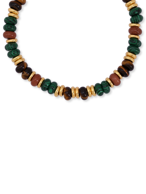 قلادة مزينة بالخرز بلون أخضر داكن وبني