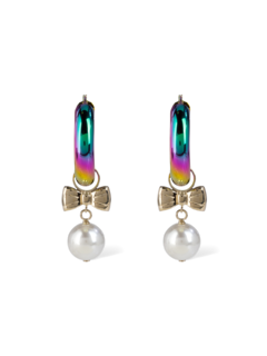 Pearl and Bow Hoop Earrings