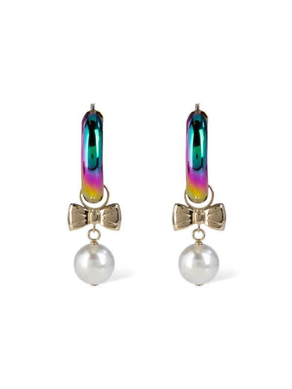 Pearl and Bow Hoop Earrings