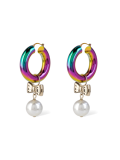 Pearl and Bow Hoop Earrings