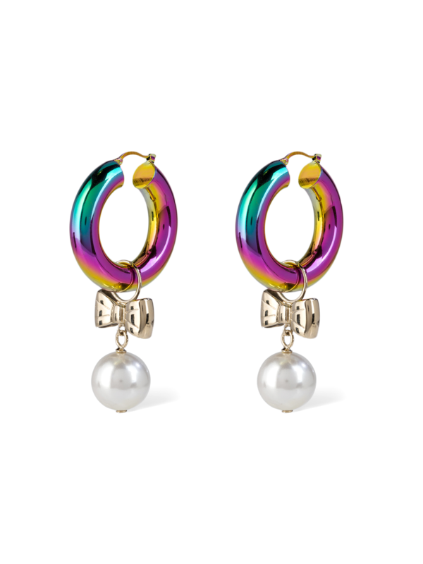 Pearl and Bow Hoop Earrings