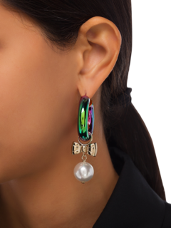 Pearl and Bow Hoop Earrings