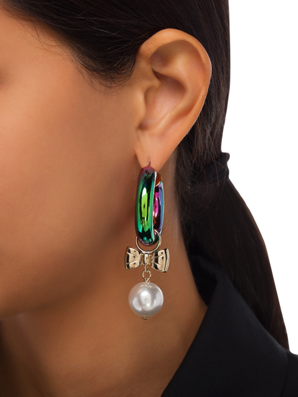 Pearl and Bow Hoop Earrings