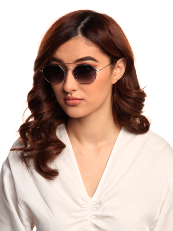 Versailles Silver Octagon Sunglasses With Gradient Blue Lenses