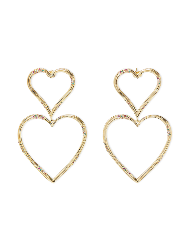 GOLD PLATED DOUBLE HEART EARRINGS