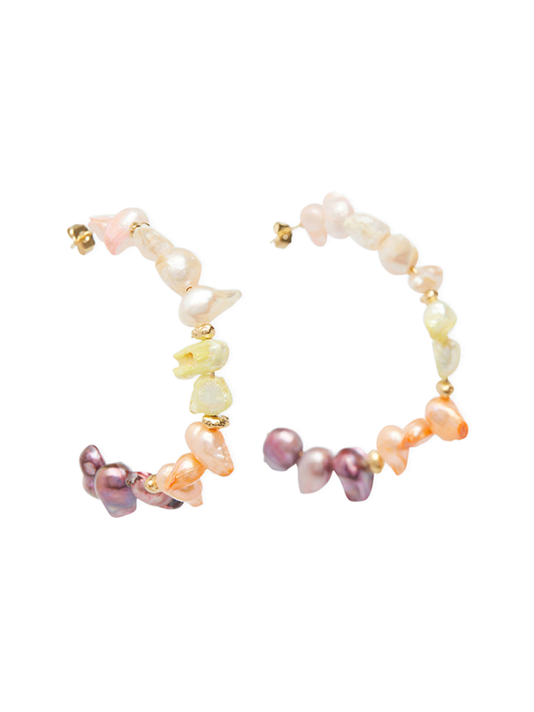 Multi-colour Pearl Gold Plated Hoop Earrings