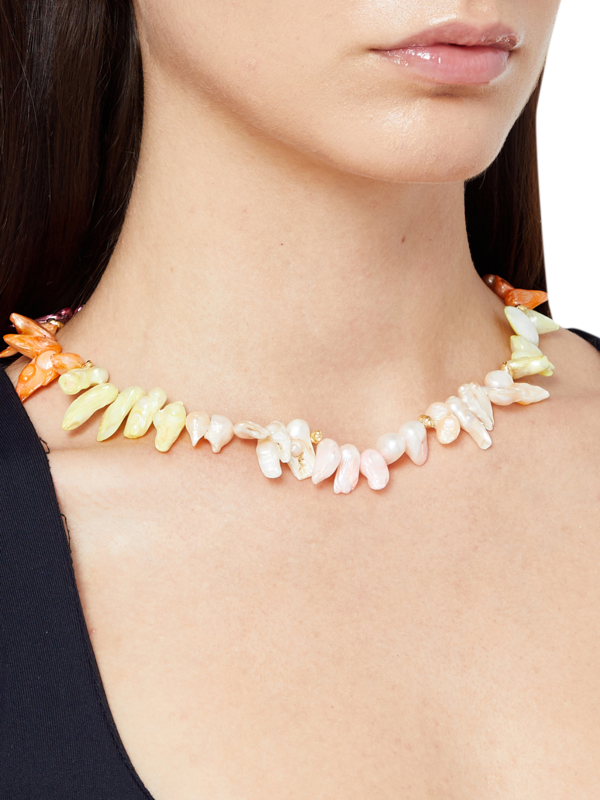 Gold Plated Multi-coloured Statement Pearl Necklace