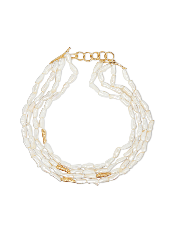 Gold Plated Waves Statement Pearl Choker Necklace