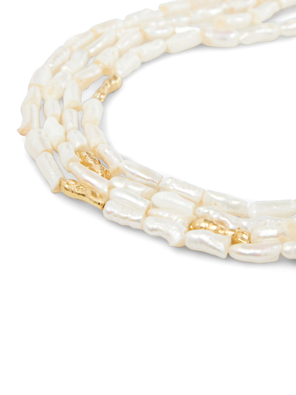 Gold Plated Waves Statement Pearl Choker Necklace